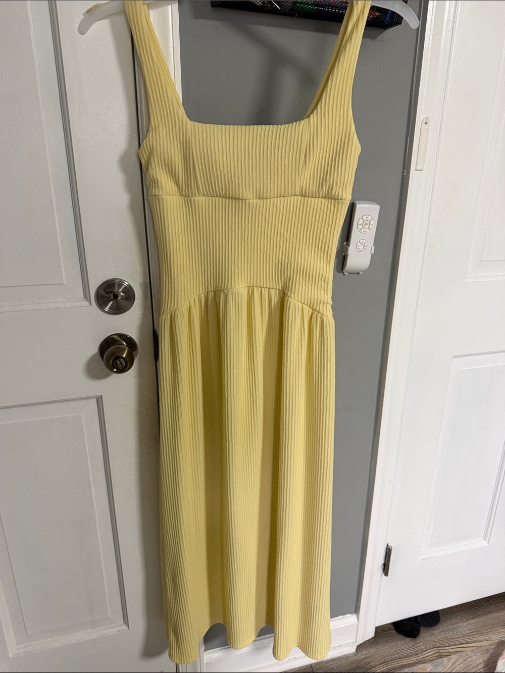 Derek Heart Pale Yellow Ribbed Square-Neck Maxi